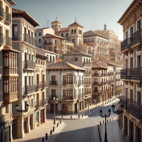 Una imagen hiperrealista de edificios típicos de Albacete, España. La escena incluye arquitectura tradicional española con fachadas detalladas, balcones y tejados de tejas. Los edificios son una mezcla de estilos residenciales e históricos, que muestran el encanto y el carácter locales. Las calles son estrechas y están bordeadas de adoquines, con unas cuantas personas paseando y disfrutando del día soleado. El cielo es claro y azul, realzando los vibrantes colores de los edificios.
https://vendermicasa.org/