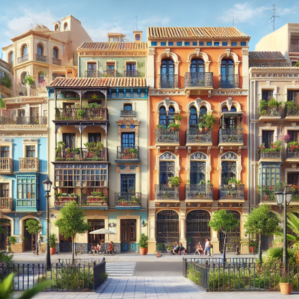 Una imagen hiperrealista de edificios típicos de Alicante, España. Los edificios deben mostrar una arquitectura mediterránea con características como colores brillantes, balcones detallados, tejados de tejas tradicionales y barandillas de hierro forjado. La escena debe incluir un día soleado con un cielo azul despejado, y algunas plantas y árboles de un verde exuberante alrededor de los edificios. Se puede ver a algunas personas paseando o sentadas en el fondo, disfrutando del agradable clima.
https://vendermicasa.org/