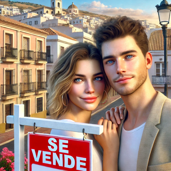 Imagen hiperrealista de una pareja joven y atractiva que quiere vender su casa en Bornos, Comarca de la Sierra de Cádiz, Cádiz, España. La escena debe parecer moderna y realista, captando la esencia de la ciudad con una mezcla de edificios tradicionales y contemporáneos. La imagen debe ser fresca, vibrante y fotográfica en calidad Full HD, evitando los colores apagados o pastel. Si se ve un cartel, debe decir "SE VENDE".
https://www.vendermicasa.org/