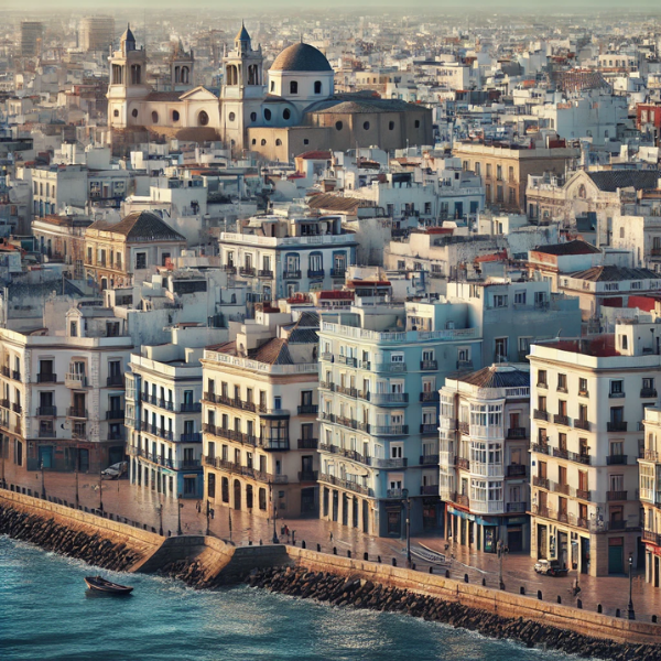 Imagen hiperrealista de edificios típicos de Cádiz, España, que parece una escena actual y real de la ciudad. La imagen combina la arquitectura tradicional de la zona con edificios más modernos, mostrando la mezcla única de lo antiguo y lo nuevo en Cádiz.
https://vendermicasa.org/