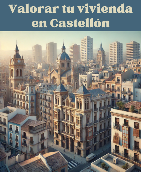 Imagen hiperrealista de edificios típicos de Castellón, España, que muestra una visión actual y realista de la ciudad. La escena incluye una combinación de edificios tradicionales de la zona con estructuras más modernas, mostrando la diversidad arquitectónica de Castellón. https://vendermicasa.org/