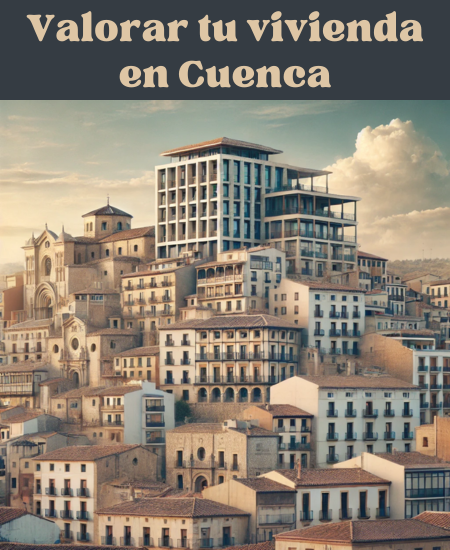 Imagen hiperrealista de edificios típicos de Cuenca, España, que combina arquitectura tradicional y moderna. La escena debe aparecer como una vista actual y real de la ciudad, en la que aparezcan edificios históricos característicos de Cuenca junto a estructuras contemporáneas. La imagen debe mostrar la mezcla única de lo antiguo y lo nuevo en el paisaje arquitectónico de Cuenca. https://vendermicasa.org/