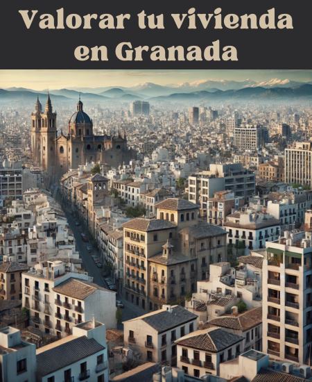 Imagen hiperrealista de edificios típicos de Granada, España, que parezca una representación actual y real de la ciudad. La escena debe combinar edificios tradicionales característicos de la zona con estructuras modernas, mostrando la mezcla arquitectónica única de Granada. https://vendermicasa.org/