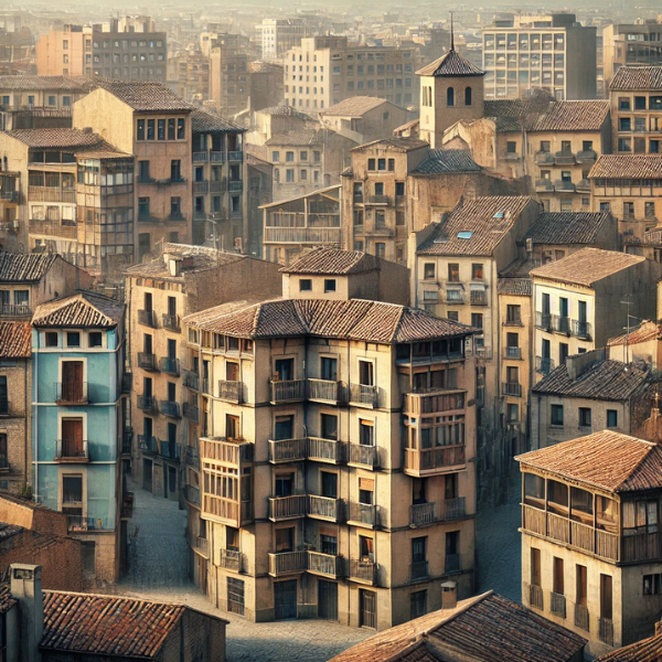 Imagen hiperrealista de edificios típicos de Huesca, España, que parece una imagen actual y real de la ciudad. La escena incluye una combinación de edificios tradicionales de la zona con estructuras modernas. La imagen capta el paisaje arquitectónico único de Huesca con una mezcla de elementos históricos y contemporáneos.
https://vendermicasa.org/