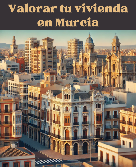 Imagen hiperrealista de edificios típicos de Murcia, España, con una mezcla de arquitectura tradicional y moderna. La escena debe parecer una representación actual y real de la ciudad, mostrando edificios característicos de Murcia junto a estructuras contemporáneas. La imagen capta el paisaje arquitectónico único de Murcia con una mezcla de elementos históricos y modernos. https://vendermicasa.org/