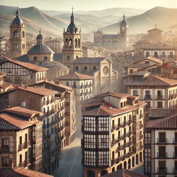 Imagen hiperrealista de edificios típicos de Navarra, España, que parece una fotografía actual y real de la ciudad. La escena incluye una mezcla de edificios tradicionales característicos de la zona y estructuras más modernas. La imagen capta el singular paisaje arquitectónico de Navarra, mezclando elementos históricos y contemporáneos de forma equilibrada.
https://vendermicasa.org/