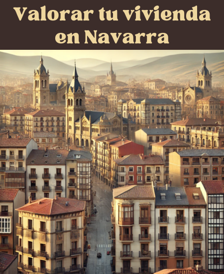 Imagen hiperrealista de edificios típicos de Navarra, España, que parece una fotografía actual y real de la ciudad. La escena incluye una mezcla de edificios tradicionales característicos de la zona y estructuras más modernas. La imagen capta el singular paisaje arquitectónico de Navarra, mezclando elementos históricos y contemporáneos de forma equilibrada. https://vendermicasa.org/