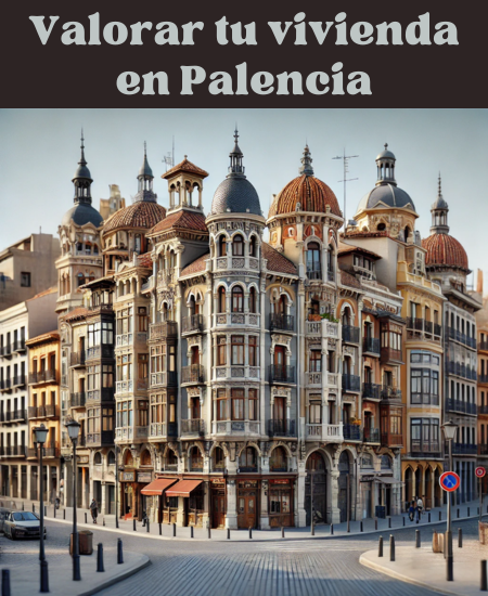 Imagen hiperrealista de edificios típicos de Palencia, España, que se asemeja a una vista actual y real de la ciudad. La escena incluye una mezcla de edificios tradicionales característicos de la zona y estructuras más modernas, captando la diversidad arquitectónica de Palencia. La imagen tiene una relación de aspecto cuadrada. https://vendermicasa.org/