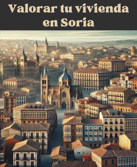 Imagen hiperrealista de edificios típicos de Soria, España, con una mezcla de estructuras tradicionales y modernas. La escena parece una vista actual y real de la ciudad, mostrando la singular mezcla arquitectónica de elementos históricos y contemporáneos característica de Soria. La imagen capta la esencia de Soria con sus característicos edificios y paisaje urbano. https://www.vendermicasa.org/