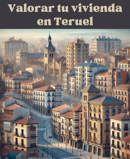 Imagen hiperrealista de edificios típicos de Teruel, España, que se asemeja a una fotografía actual y real de la ciudad. La escena combina la arquitectura tradicional característica de la zona con edificios más modernos. La imagen muestra la singular mezcla de elementos históricos y contemporáneos del paisaje urbano de Teruel. https://www.vendermicasa.org/