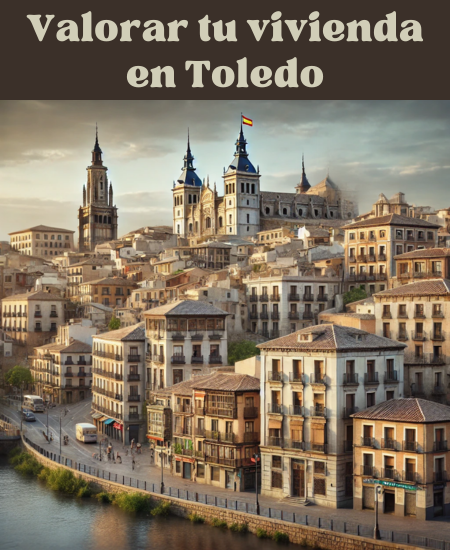 Imagen hiperrealista de edificios típicos de Toledo, España, que capta una visión actual y realista de la ciudad. La escena presenta una mezcla de edificios tradicionales y modernos, mostrando la mezcla arquitectónica única de Toledo con su encanto histórico y sus estructuras contemporáneas. https://www.vendermicasa.org/