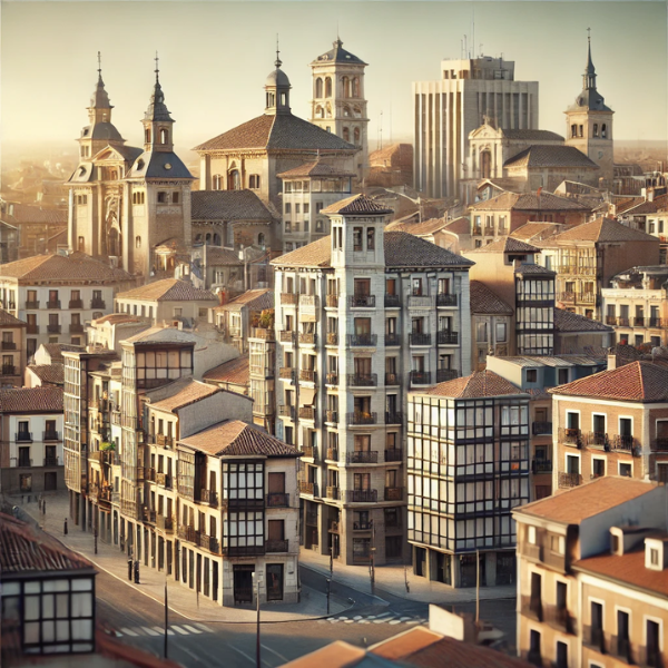 Imagen hiperrealista de edificios típicos de Valladolid, España, que parece una escena contemporánea real y auténtica. La imagen presenta una mezcla de edificios tradicionales de la zona y estructuras modernas, mostrando el paisaje arquitectónico único de Valladolid con una mezcla de elementos históricos y modernos.
https://www.vendermicasa.org/