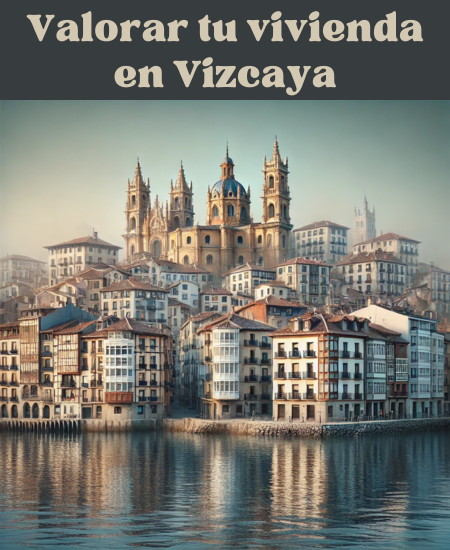 Imagen hiperrealista de edificios típicos de Vizcaya, España, con una combinación de arquitectura tradicional y moderna. La escena debe parecer una vista actual y real de la ciudad, mezclando edificios históricos con estructuras contemporáneas. La imagen capta el paisaje arquitectónico único de Vizcaya con un equilibrio de elementos antiguos y nuevos. https://www.vendermicasa.org/